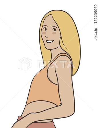 smiling girl with long blonde hair wearing sleeveless top smiling girl with long blonde hair wearing sleeveless top 122239069