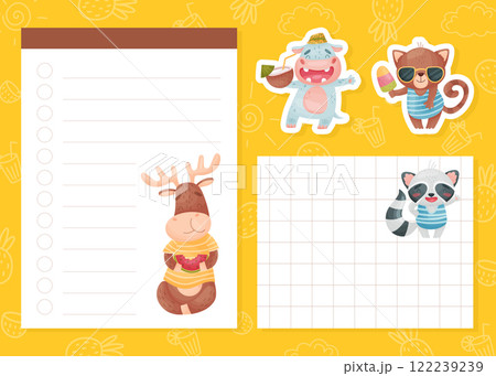 Note Card with Cute Animal Enjoy Summer Vector Template 122239239
