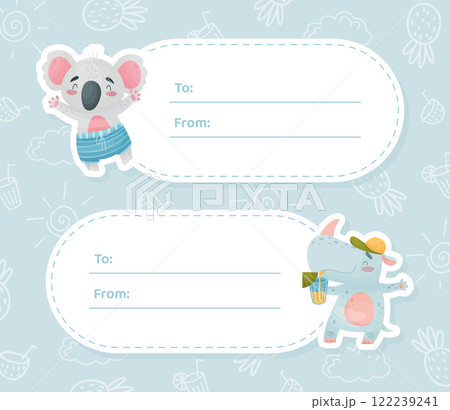 Tag with Cute Animal Enjoy Summer Vector Template 122239241
