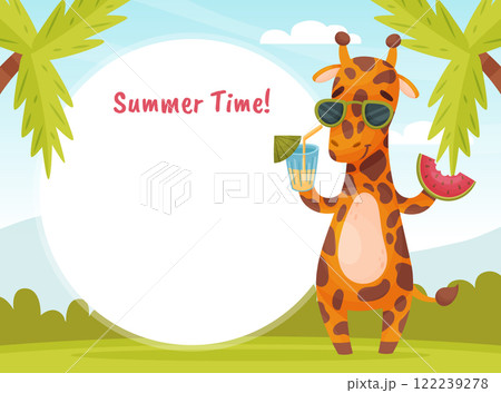 Banner and Card with Cute Giraffe Animal Enjoy Summer Vector Template 122239278