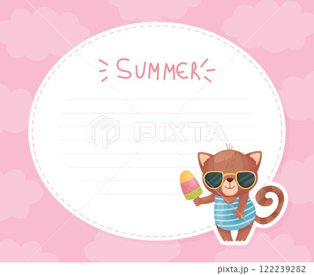 Note Card with Cute Animal Enjoy Summer Vector Template 122239282