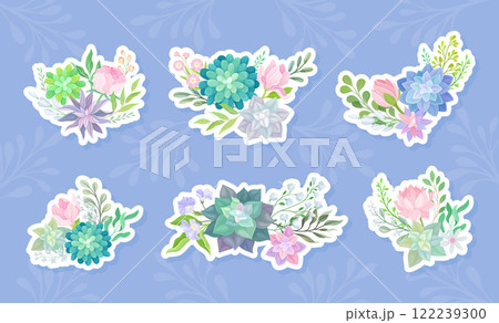 Succulent Bunch and Bouquet with Fleshy Green Plant and Flora Vector Set 122239300