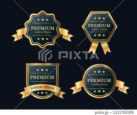Premium quality badges. Black and gold premium sticker 122239389