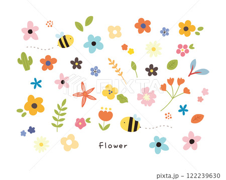 かわいいカラフルな花の手描きイラストのイラスト素材 [122239630] - PIXTA