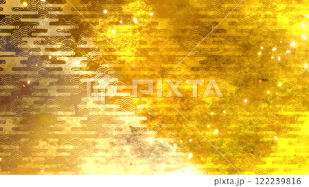 金色の和柄模様・背景 122239816