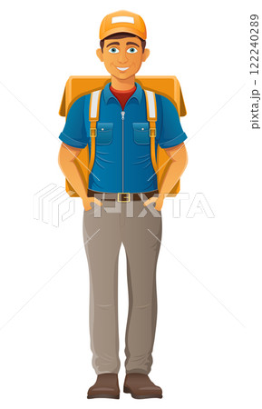 delivery young man courier service vector illustration 122240289