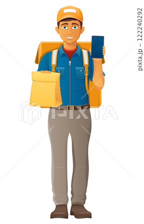 delivery young man courier service vector illustration 122240292