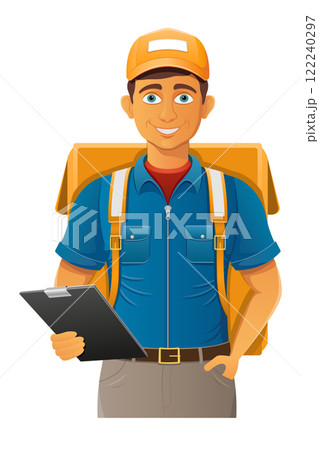 delivery young man courier service vector illustration 122240297