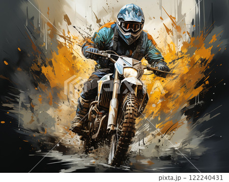 A dirt bike motorcycle is being ridden on a muddy off road. A dirt bike motorcycle is being ridden on a muddy off road. 122240431