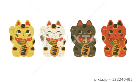 カラフルな招き猫のイラストセット 122240493
