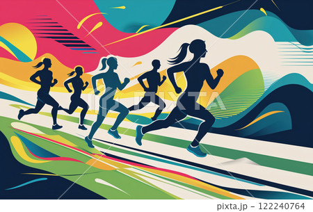 Running silhouette colorful. Ideal for running poster. AI Generated Running silhouette colorful. Ideal for running poster. AI Generated 122240764