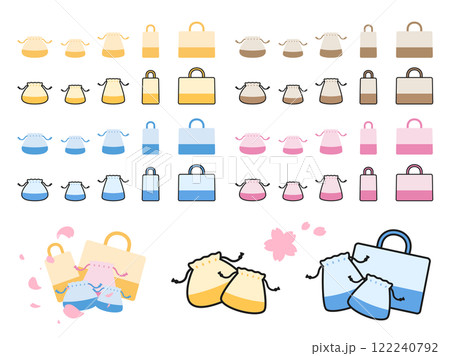 巾着袋とスモック袋のイラスト素材セット 巾着袋とスモック袋のイラスト素材セット 122240792