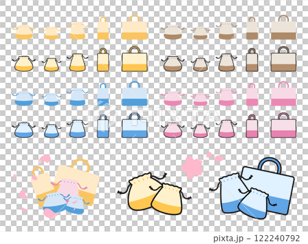 Drawstring bag and smock bag illustration material set 122240792