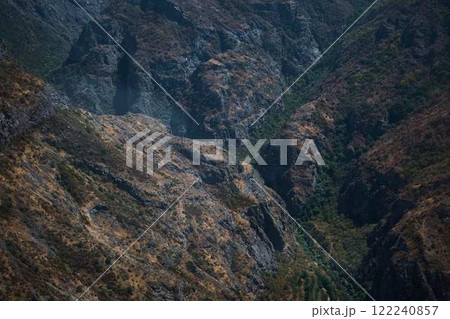 a view of the mountain road, city and mountains from the funicular near Tatev Monastery 122240857