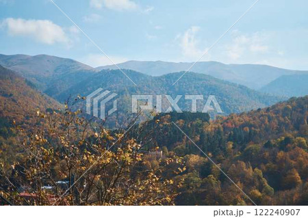 a view of autumn Armenian mountains covered with forest 122240907