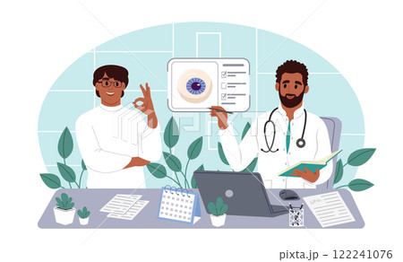 Low Vision Awareness Month. Checkup at ophthalmologist of a patient with vision problems. Eye and vision care concept 122241076