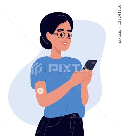 Elderly woman with diabetes checks monitor blood sugar level with glucose sensor and mobile phone. Person uses a mobile app for diabetics. National diabetes awareness month. Elderly woman with diabetes checks monitor blood sugar level with glucose sensor and mobile phone. Person uses a mobile app for diabetics. National diabetes awareness month. 122241110