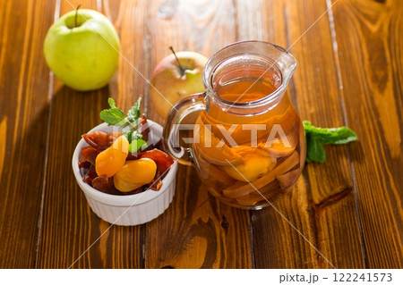 Dried fruit compote with apples and mint 122241573
