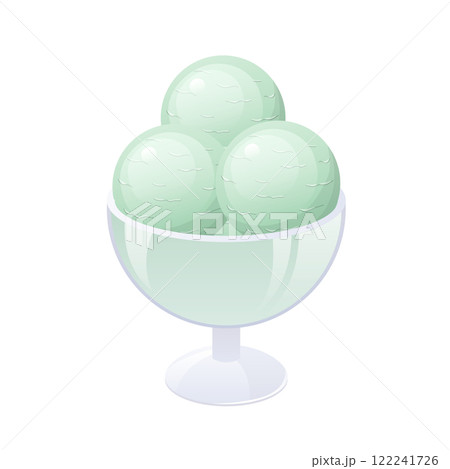 Ice cream in flat design. Soft mint frozen dessert balls in glass bowl. Vector illustration isolated. 122241726