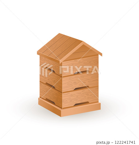 Beehive house in flat design. Wooden apiary building for honey bees. Vector illustration isolated. Beehive house in flat design. Wooden apiary building for honey bees. Vector illustration isolated. 122241741