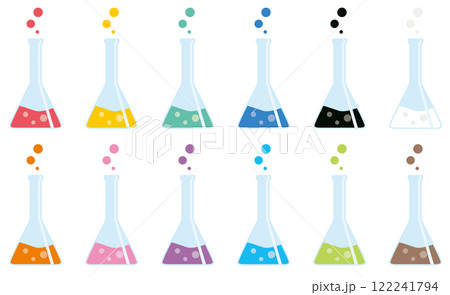 シンプルなフラスコと液体のベクターイラストアイコンのカラフルセット 122241794