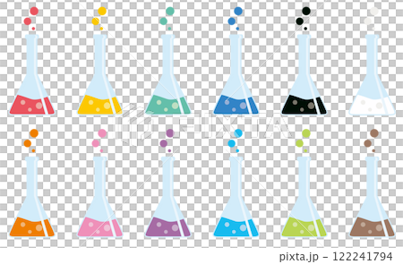 シンプルなフラスコと液体のベクターイラストアイコンのカラフルセット 122241794