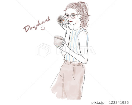 ドーナツを食べるポニーテール女性 ドーナツを食べるポニーテール女性 122241926