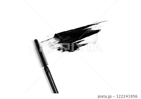 A sample of black mascara. White background A sample of black mascara. White background 122241956
