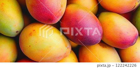 Fresh and Juicy Mangoes Piled Together for Sale at Market 122242226