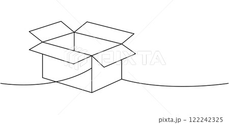 Delivery box one line continuous drawing. Carton delivery packaging box. Vector illustration. 122242325