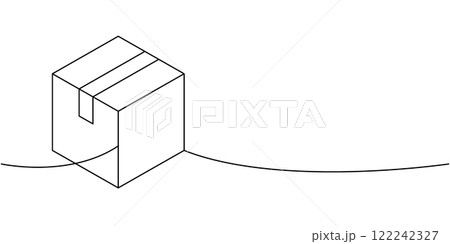 Cargo box one line continuous drawing. Gift box. Vector illustration. Cargo box one line continuous drawing. Gift box. Vector illustration. 122242327