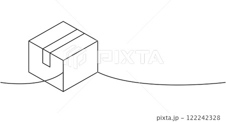 Paper box one line continuous drawing. Packaging box. Vector illustration. 122242328