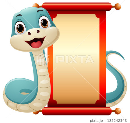 Chinese new year with snake and paper scroll on white background Chinese new year with snake and paper scroll on white background 122242348