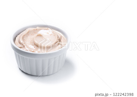 Mexican sauce with pepper and spices isolated on white background 122242398