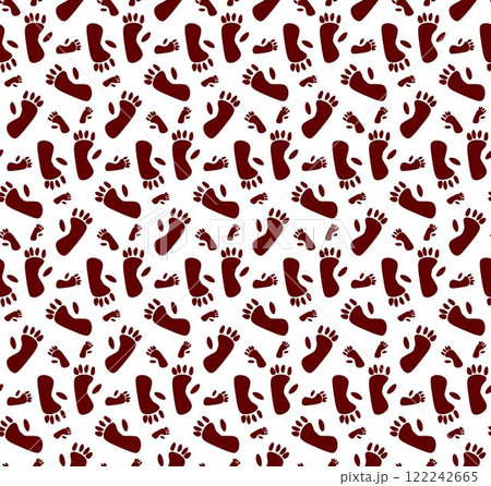 Vector abstract monkey footprint seamless vector pattern.  Gorilla, chimpanzee primate footpath symbol. Graphic line illustration. 122242665