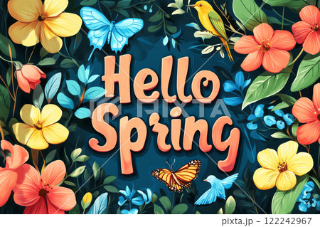 A playful spring design with Hello Spring...のイラスト素材 [122242967] - PIXTA