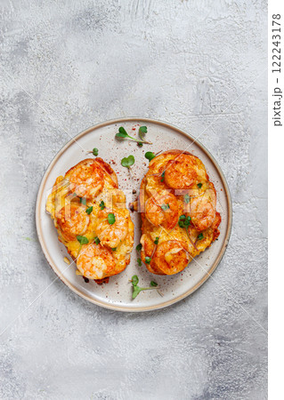 sandwiches with shrimp and cheese, baked in the oven, with microgreens, breakfast, homemade, no people, sandwiches with shrimp and cheese, baked in the oven, with microgreens, breakfast, homemade, no people, 122243178