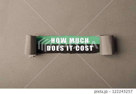 Torn piece of paper with the words How much does it cost written on it Torn piece of paper with the words How much does it cost written on it 122243257