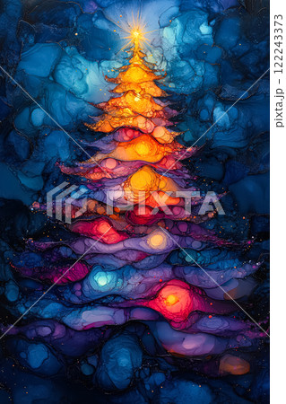 Colorful Christmas tree with a star on top. 122243373