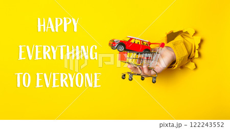 a shopping cart with the words Happy Everything to Everyone a shopping cart with the words Happy Everything to Everyone 122243552