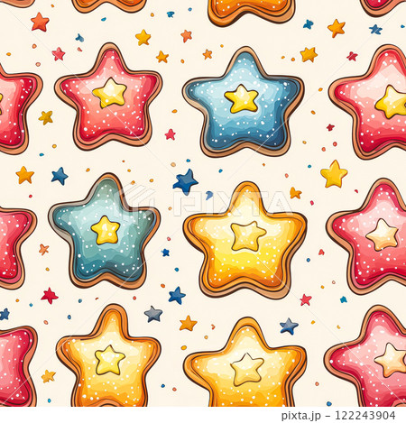 Colorful pattern of stars and cookies 122243904