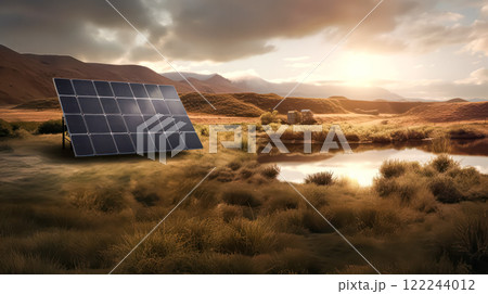 Close up of solar cell farm power plant eco technology 122244012