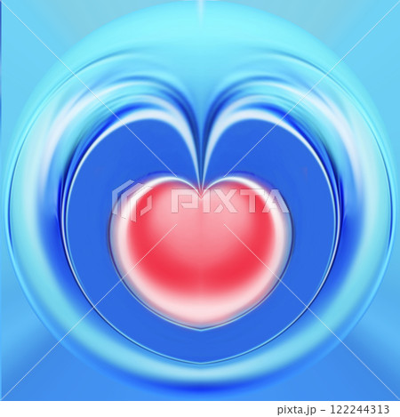 Red heart on a blue background. Valentine's Day red. 122244313