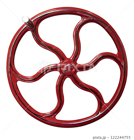 Red vintage wheel with bold curved spokes 122244755