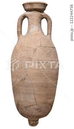 Ancient clay amphora on white background 122244756