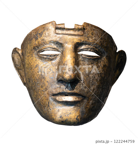Golden antique mask on white background Golden antique mask on white background 122244759