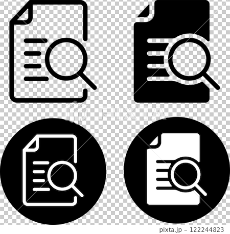 Magnifying glass and text file icon set 122244823