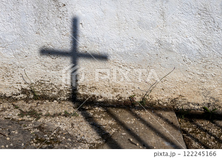 Shadow of a cross on a wall, Corfu, Greece 122245166