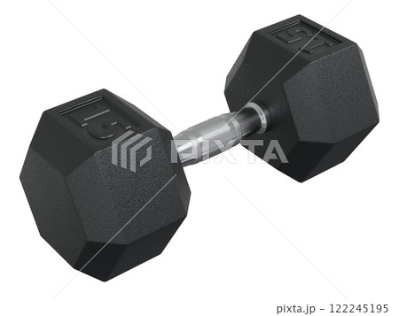 Hex Dumbbell with number 15, weightlifting gym equipment side view. Png clipart isolated on transparent background 122245195