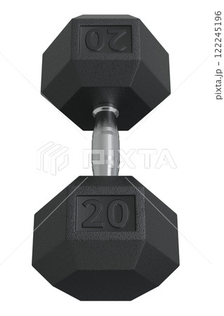 Hex Dumbbells with number 20, weightlifting gym equipment side view. Png clipart isolated on transparent background 122245196